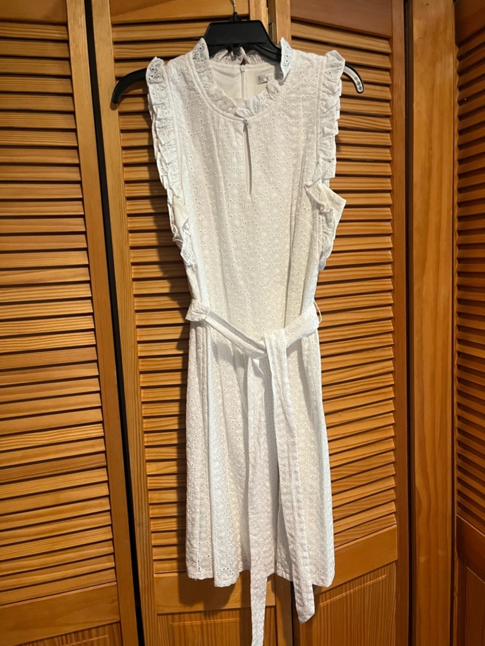 London Times White Eyelet Ruffle Belted Mini Dress
